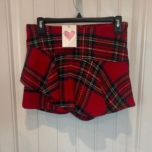 Red Plaid Ruffle Mini Skort